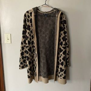 Animal print cardigan with hood